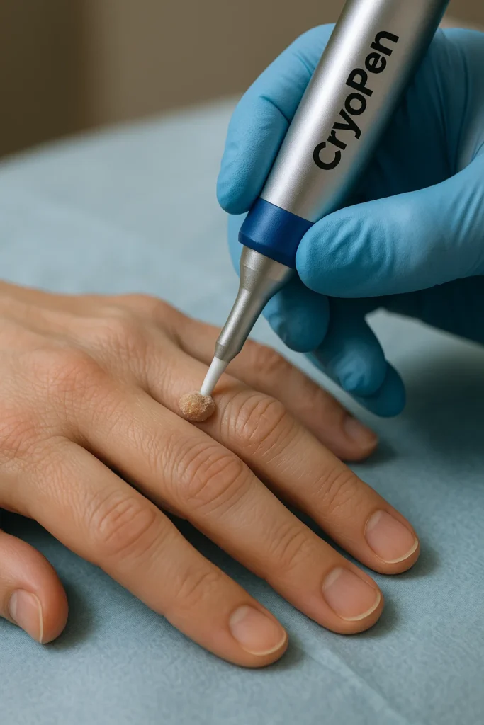 example of cryopen wart removal Acton treatment on a persons finger