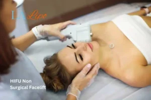 Woman having Hi-Fu to reduce wrinkles Acton.