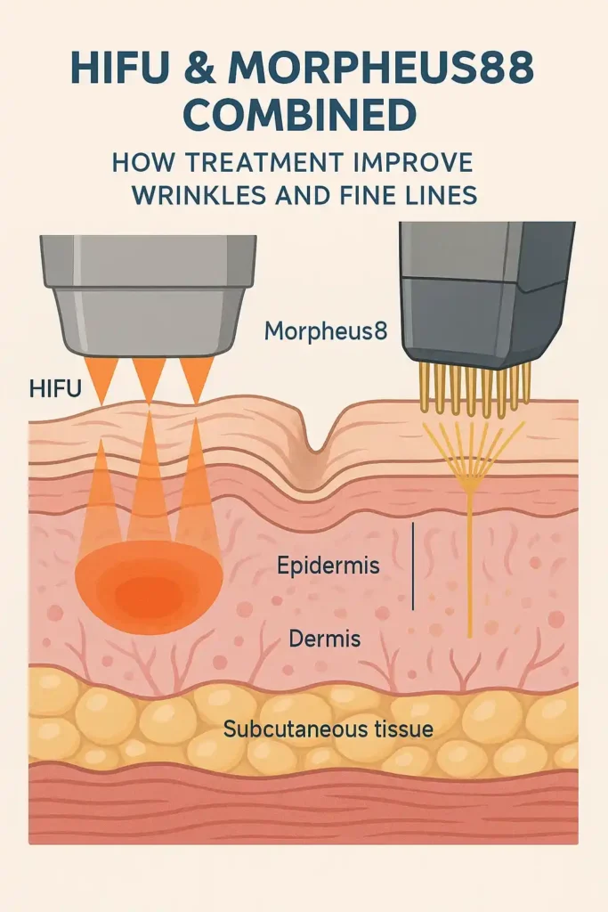 Diagram showing HIFU & Morpeus8 Acton and the benefits for reduction in wrinkles and fine lines