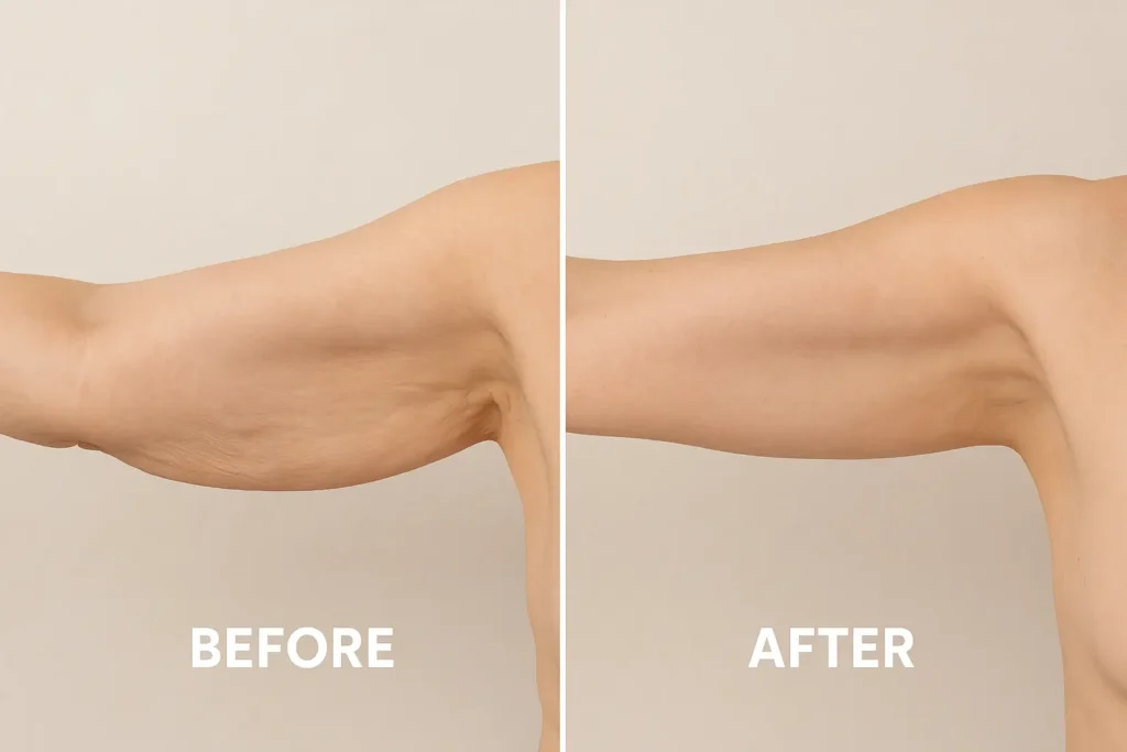 Picture of LA LIPO Acton before and after results of skin tightening treatment on the upper arms.